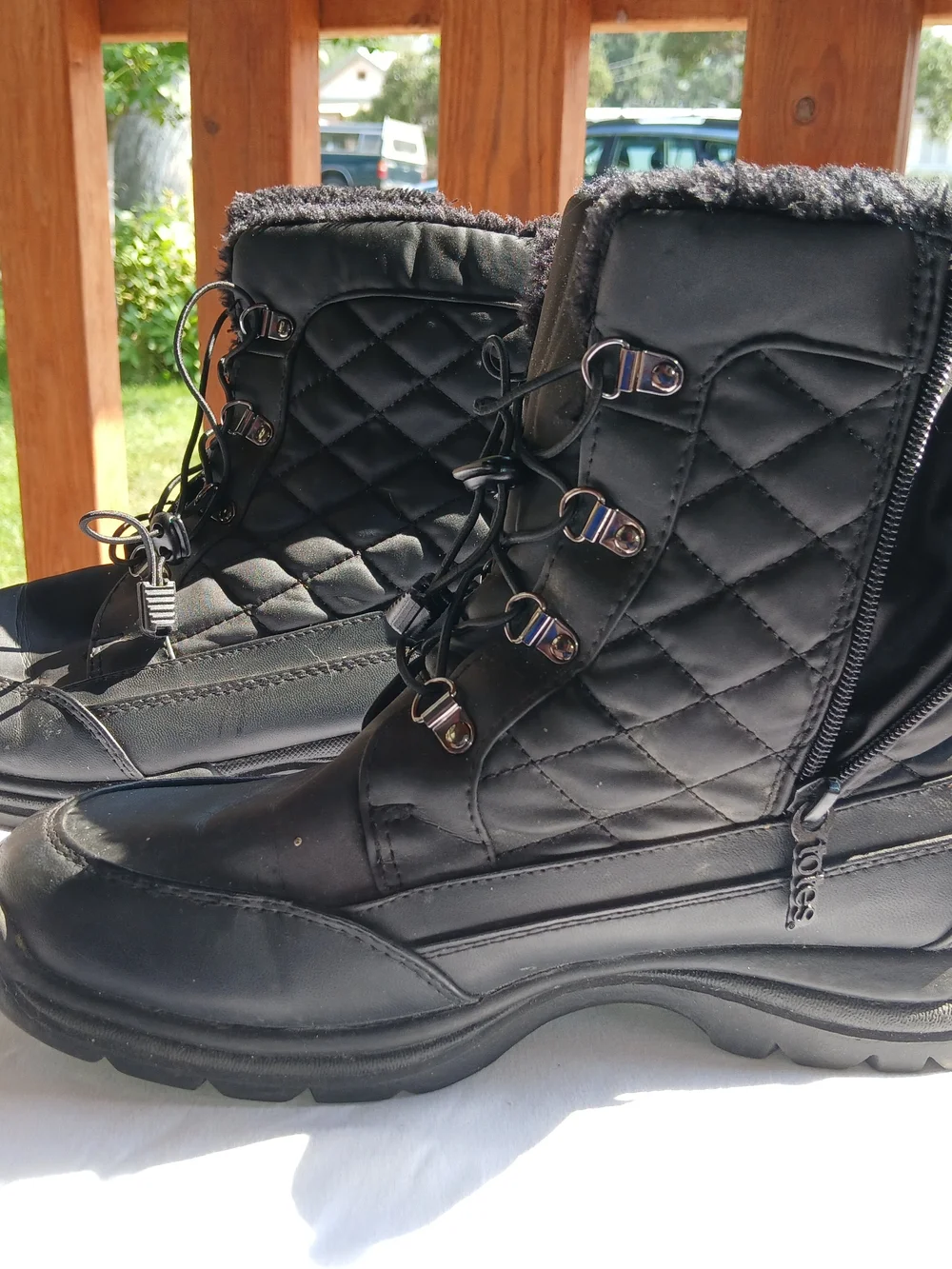 totes Quilted Faux-Fur Lace-Up Winter Boots - Black